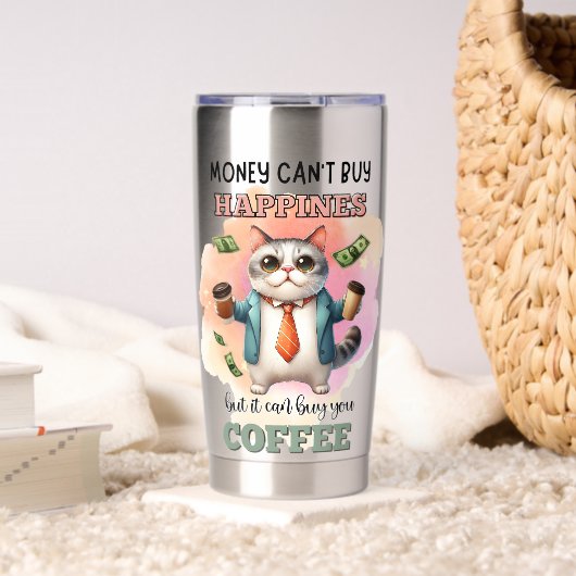 Money Can't Buy Happiness Funny Cat Lover Gift  Thermobecher (Wohnzimmer (gedreht))