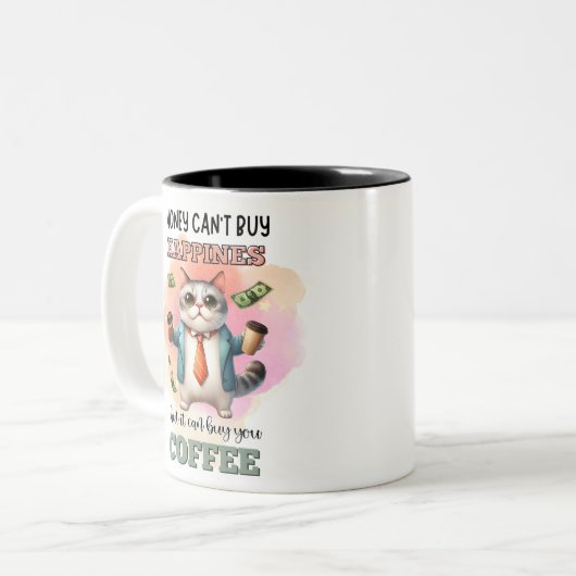Money Can't Buy Happiness Funny Cat Lover Gift  Zweifarbige Tasse (Vorderseite Links)