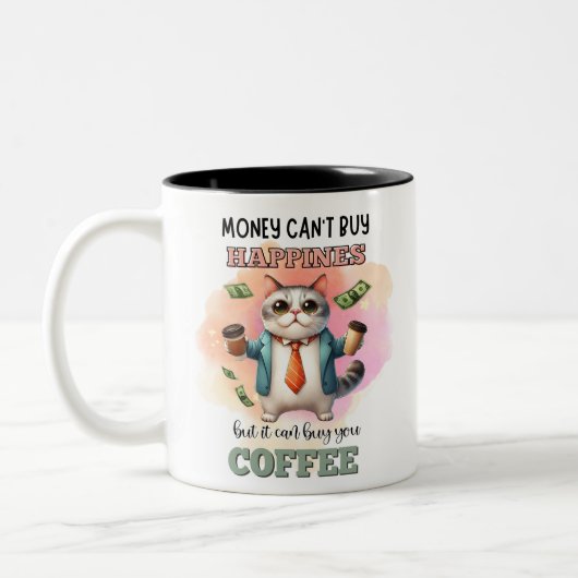Money Can't Buy Happiness Funny Cat Lover Gift Zweifarbige Tasse (Links)