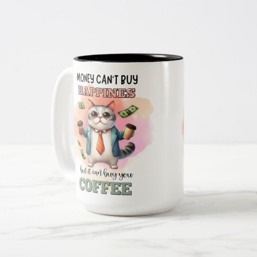 Money Can't Buy Happiness Funny Cat Lover Gift  Zweifarbige Tasse (Vorderseite Links)