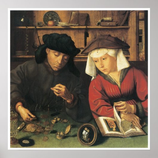 Money Changer und seine Ehefrau, 1514 Quentin Mets Poster (Vorne)