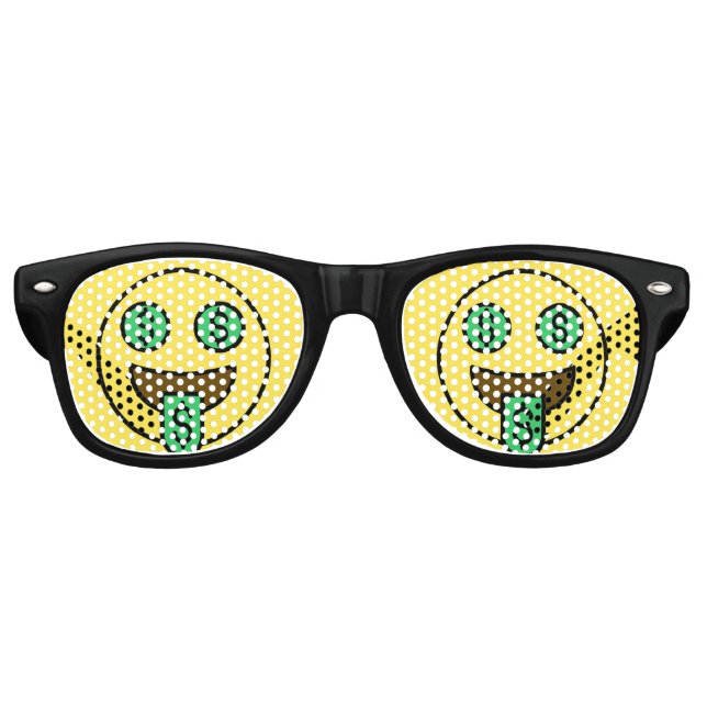 Money Face Emoji Retro-Sonnenbrille Partybrille (Vorderseite)