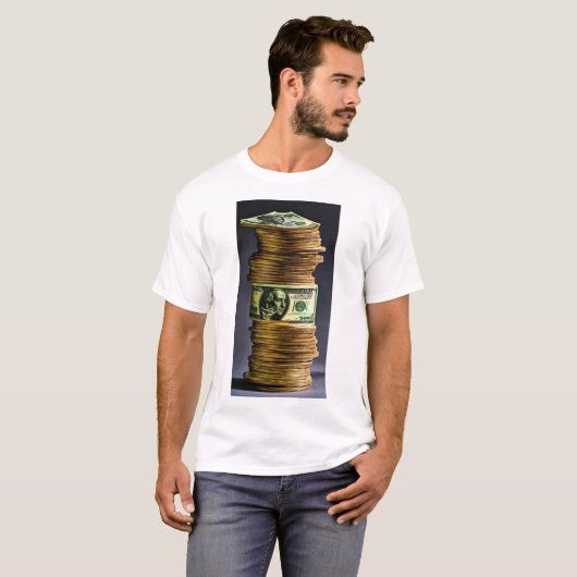 "Money Moves: White T - Shirt with Dollar Print" (Vorne ganz)