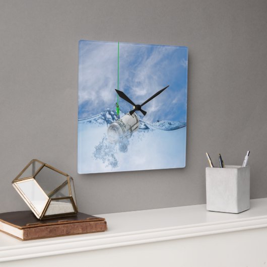 Money on fish hook quadratische wanduhr (Büro)