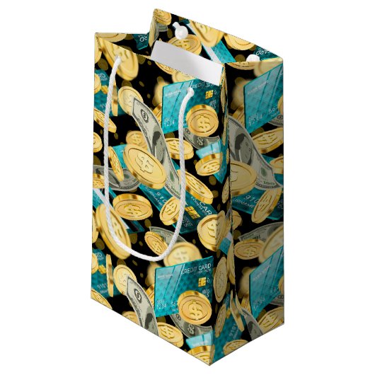 Money Pattern 2 Kleine Geschenktüte (Vorderseite Schrägansicht)