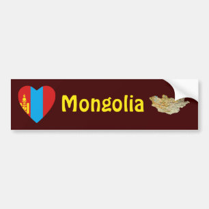 Mongolei-Flagge Herz + Karte Aufkleber Autoaufkleber