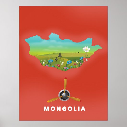 Mongolei Illustrierte Karte Tourismus Poster. Poster (Vorne)