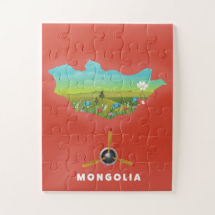 Mongolei Illustrierte Landkarte Tourismusposter. Puzzle