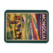 Mongolei Pferde Jurte Illustration Reise Kunst Ret Magnet (Horizontal)