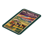 Mongolei Pferde Jurte Illustration Reise Kunst Ret Magnet (Linke Seite)