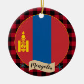 Mongolei, Roter Büffel kariert & mongolische Flagg Keramik Ornament (Vorne)