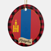 Mongolei, Roter Büffel kariert & mongolische Flagg Keramik Ornament (Links)
