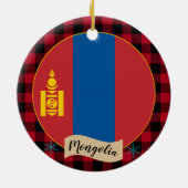 Mongolei, Roter Büffel kariert & mongolische Flagg Keramik Ornament (Hinten)