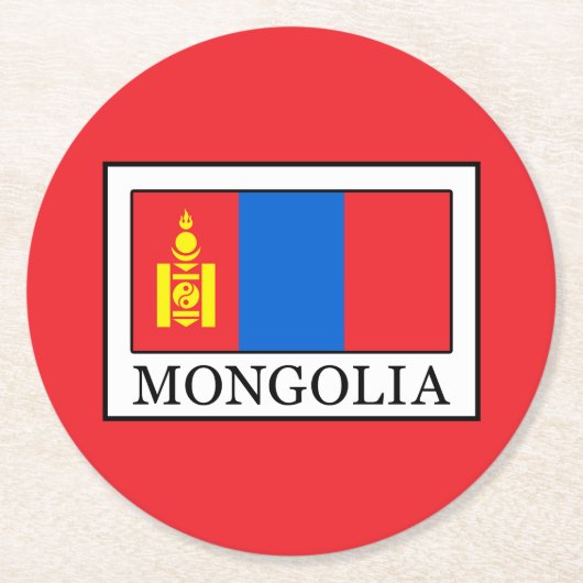 Mongolei Runder Pappuntersetzer (Vorderseite)
