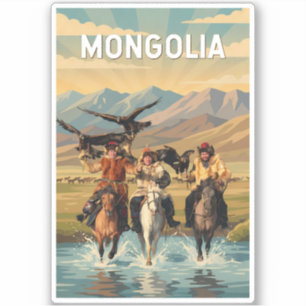 Mongolia Illustration Reise Kunst Vintage Aufkleber
