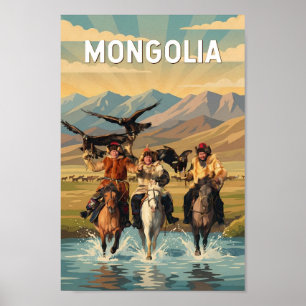 Mongolia Illustration Reise Kunst Vintage Poster