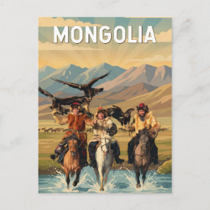 Mongolia Illustration Reise Kunst Vintage Postkarte