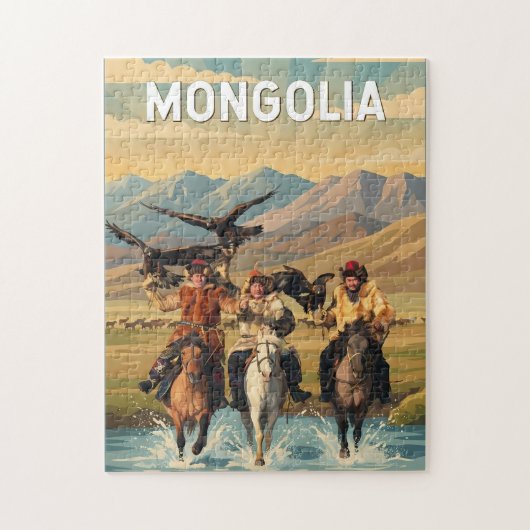 Mongolia Illustration Reise Kunst Vintage Puzzle (Vertikal)