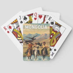 Mongolia Illustration Reise Kunst Vintage Spielkarten