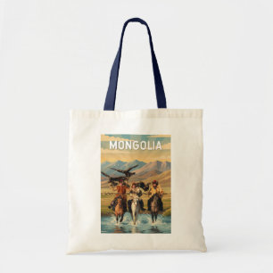 Mongolia Illustration Reise Kunst Vintage Tragetasche
