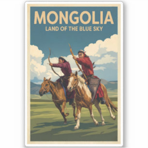 Mongolia Reiter Illustration Reise Kunst Vintage Aufkleber