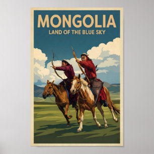 Mongolia Reiter Illustration Reise Kunst Vintage Poster