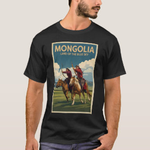Mongolia Reiter Illustration Reise Kunst Vintage T-Shirt