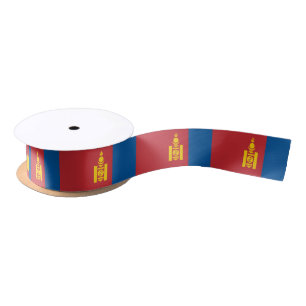 Mongolische Flagge & Mongolei - Reise, Urlaub/Spor Satinband