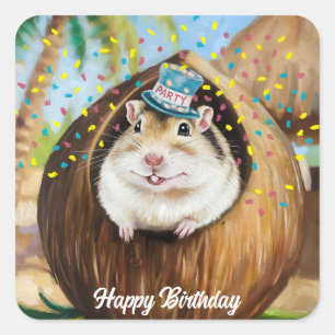 Mongolische Gerbil im Kokoshaus Quadratischer Aufkleber