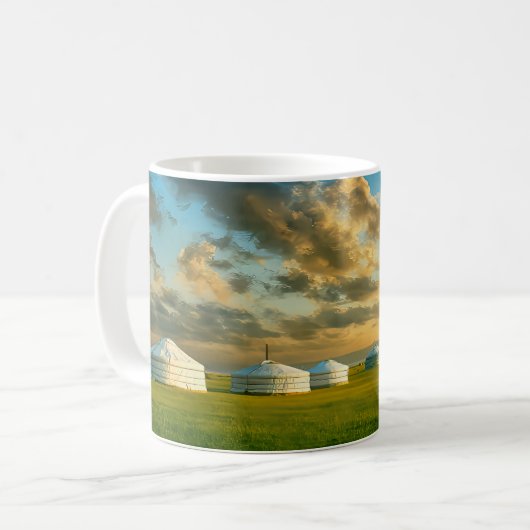 Mongolische Jurten Reise Kaffeetasse (Vorderseite Links)