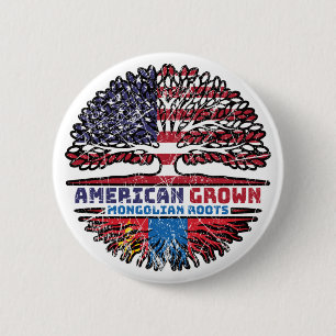 Mongolische Mongolei - USA Tree Roots Flag Button
