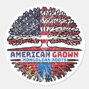 Mongolische Mongolei - USA Tree Roots Flag Runder Aufkleber
