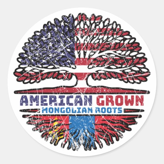 Mongolische Mongolei - USA Tree Roots Flag Runder Aufkleber (Vorderseite)