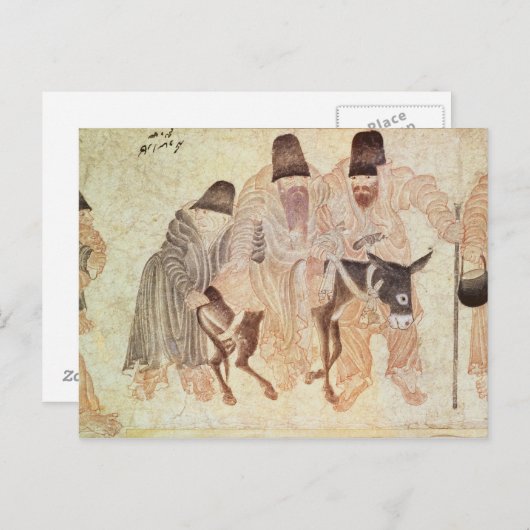 Mongolische Nomaden mit Esel aus dem 15. Jahrhunde Postkarte (Vorne/Hinten)