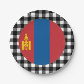 Mongolische Tafel, Büffel kariert und mongolische  Pappteller (Vorderseite)