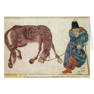 Mongolischer Nomade, der sein Pferd zum Wasser