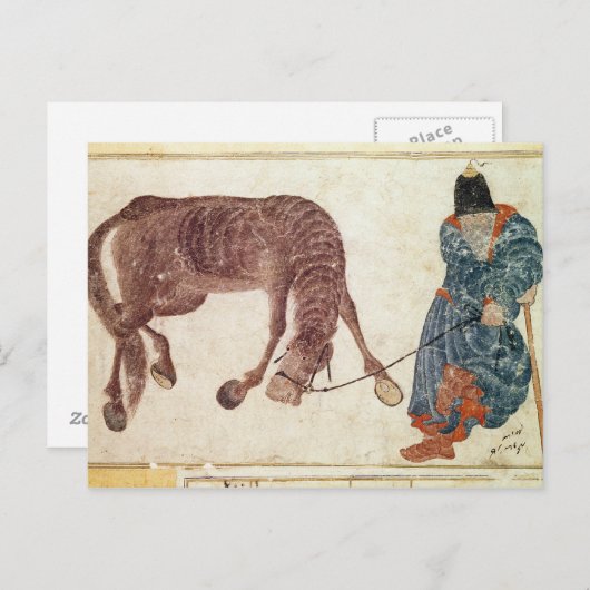 Mongolischer Nomade, der sein Pferd zum Wasser nim Postkarte (Vorne/Hinten)