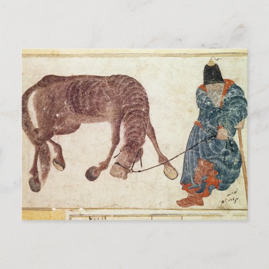 Mongolischer Nomade, der sein Pferd zum Wasser nim Postkarte (Vorderseite)