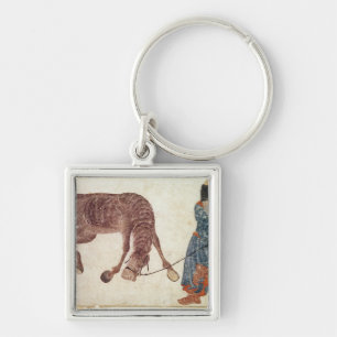 Mongolischer Nomade, der sein Pferd zum Wasser Schlüsselanhänger