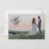 Mongram 2 Foto Calligrafy Wedding Dankeskarte (Vorderseite)