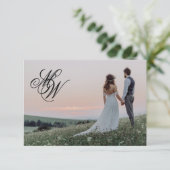 Mongram 2 Foto Calligrafy Wedding Dankeskarte (Stehend Vorderseite)