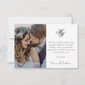 Mongram 2 Foto Calligrafy Wedding Dankeskarte (Rückseite)
