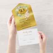 Mongram, 50. Wedding Anniversary Floral Gold All In One Einladung (Abreißen)