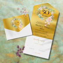 Mongram, 50. Wedding Anniversary Floral Gold