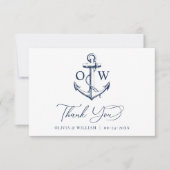 Mongram Anchor Nautical Wedding Dankeskarte (Vorderseite)