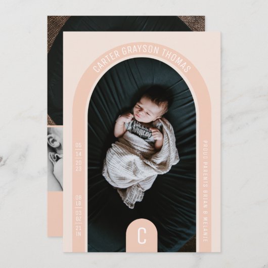 Mongram Arch Foto Birth Announccard Einladung (Vorne/Hinten)
