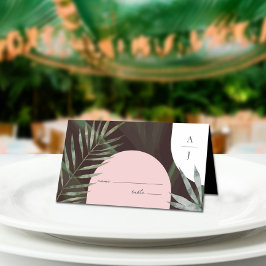 Mongram Arches Palm Tree Tropical Wedding Platzkarte