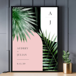 Mongram Arches Tropical Palm Leaf Wedding Poster