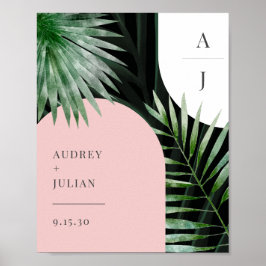 Mongram Arches Tropical Palm Leaf Wedding Poster