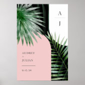 Mongram Arches Tropical Palm Leaf Wedding Poster (Vorne)